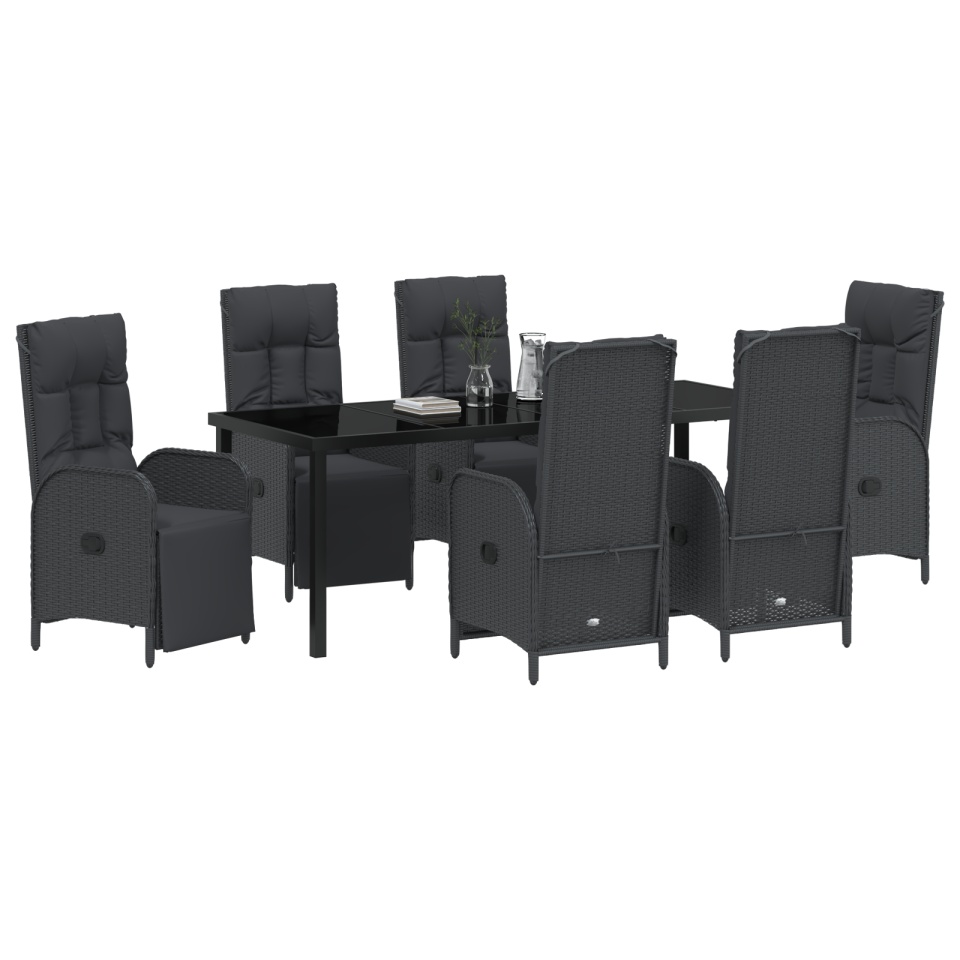 Set de dining de grădină cu 7 piese și perne Negru Poliratan - 2 | YEO