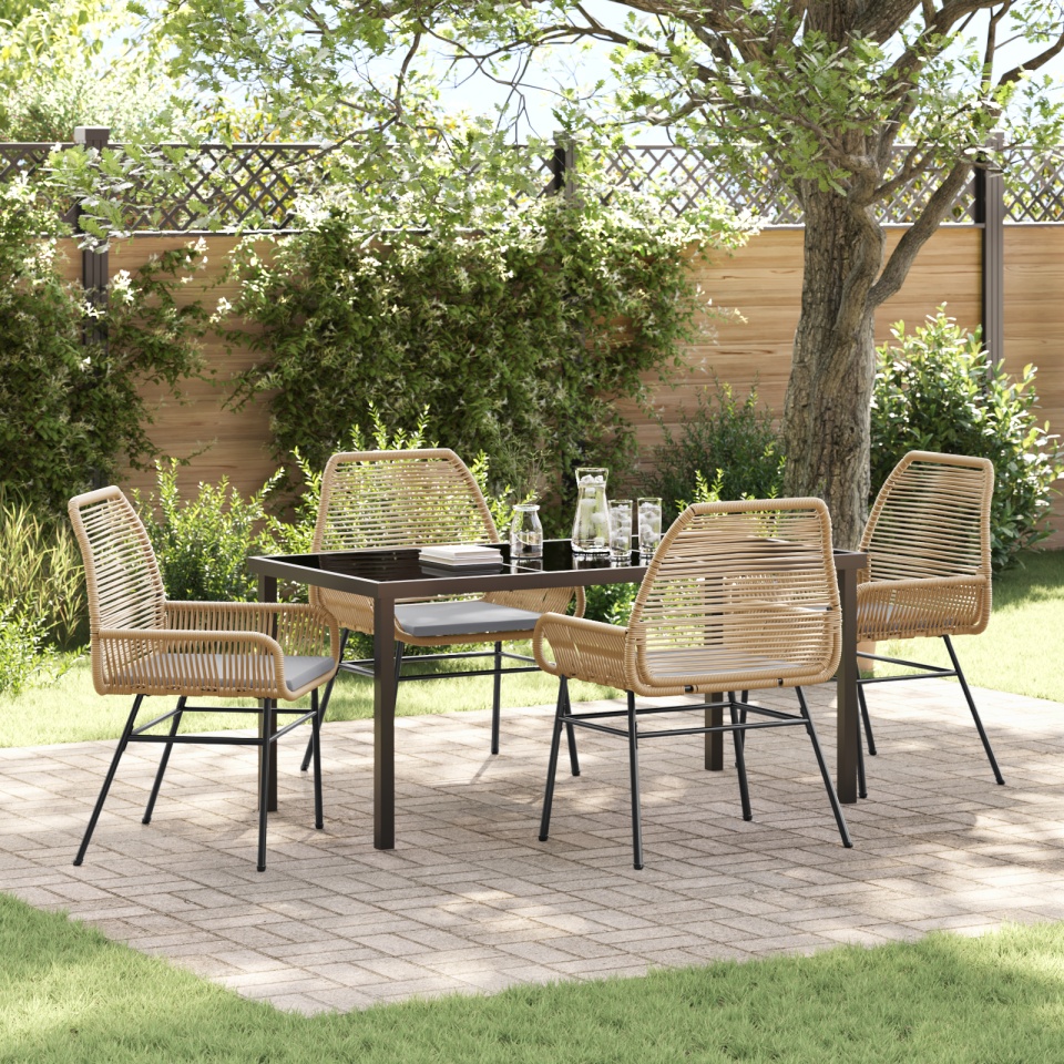 Set de Dining de Grădină de 5 Piese cu Perne Maro Poli Rattan