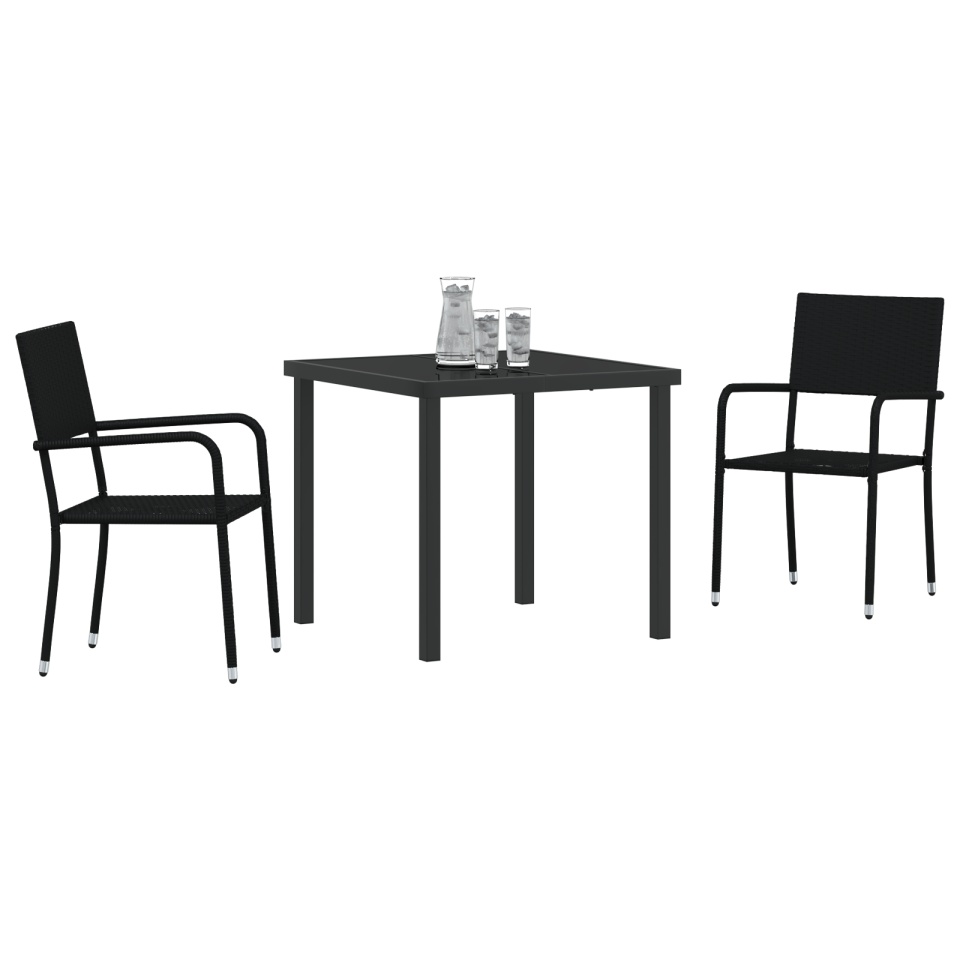 Set de dining în grădină 3 piese din rattan PE negru - 2 | YEO