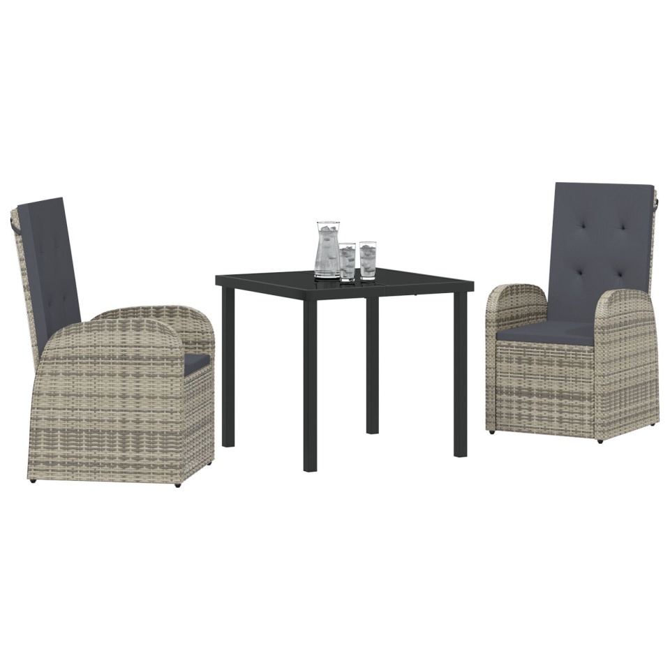 Set de Dining pentru Grădină 3 Piese cu Perne Gri din Poliratan - 2 | YEO