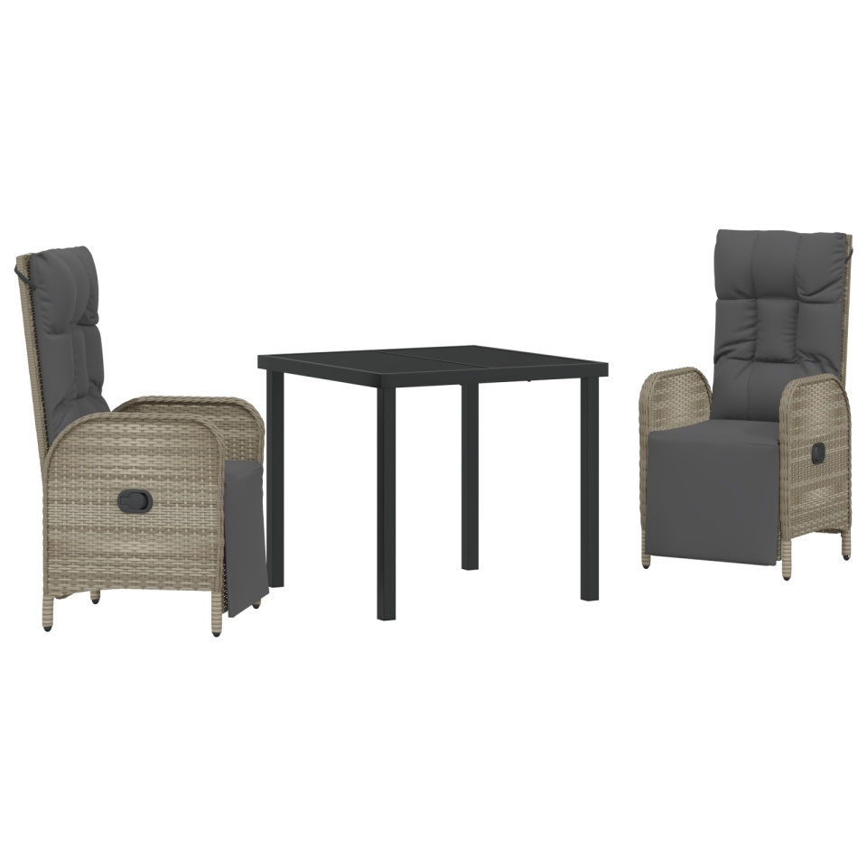 Set de dining pentru grădină , 3 piese, cu perne, gri, din ratan poli - 1 | YEO