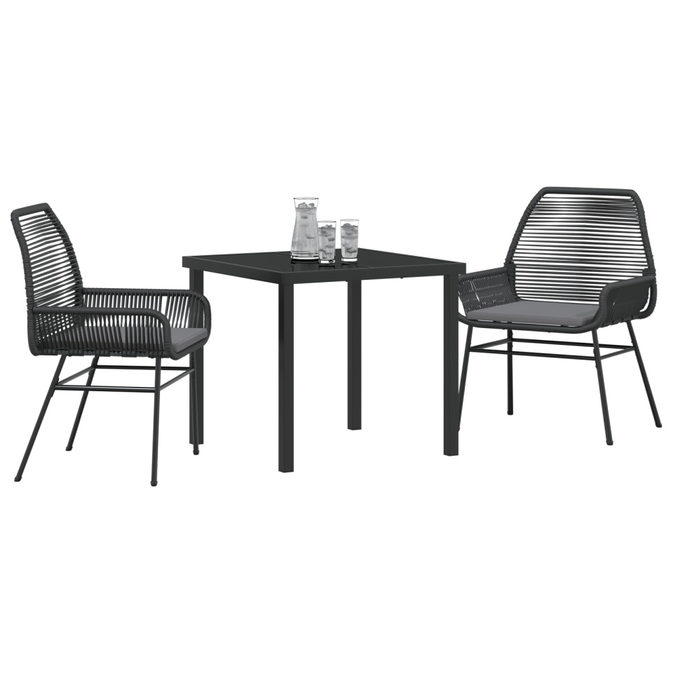 Set de Dining pentru Grădină 3 Piese cu Perne Negru Rattan Polimeric - 2 | YEO