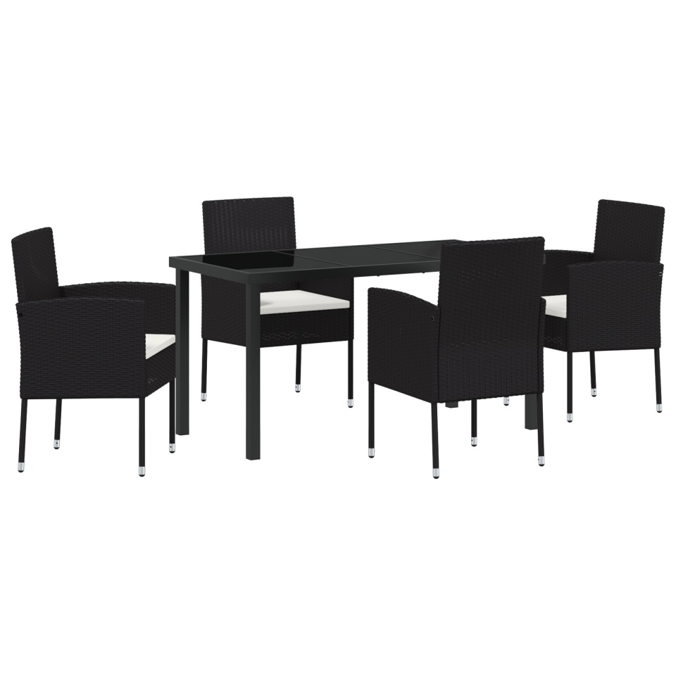 Set de Dining pentru Grădină 5 Piese cu Pernițe Negru Ratan Polimer - 1 | YEO
