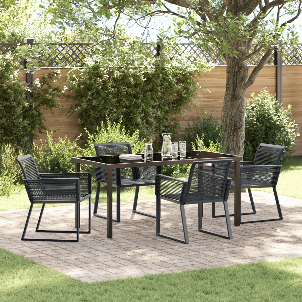 Set de dining pentru grădină , 5 piese, negru, ratan