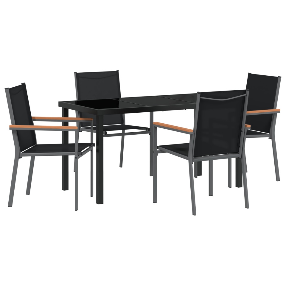 Set de Dining pentru Grădină 5 Piese Negru Textilenă și Oțel - 1 | YEO