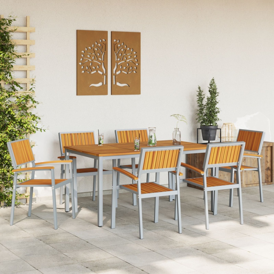 Set de dining pentru grădină , 7 piese, din lemn solid de acacia și metal - 3 | YEO