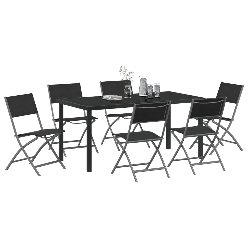 Set de Dining pentru Grădină 7 Piese Negru Textil și Oțel - 2 | YEO
