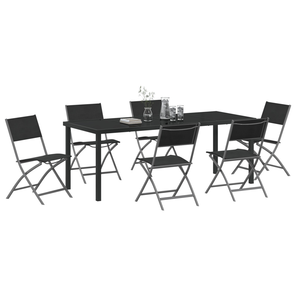 Set de Dining pentru Grădină 7 Piese Negru Textilenă și Oțel - 2 | YEO
