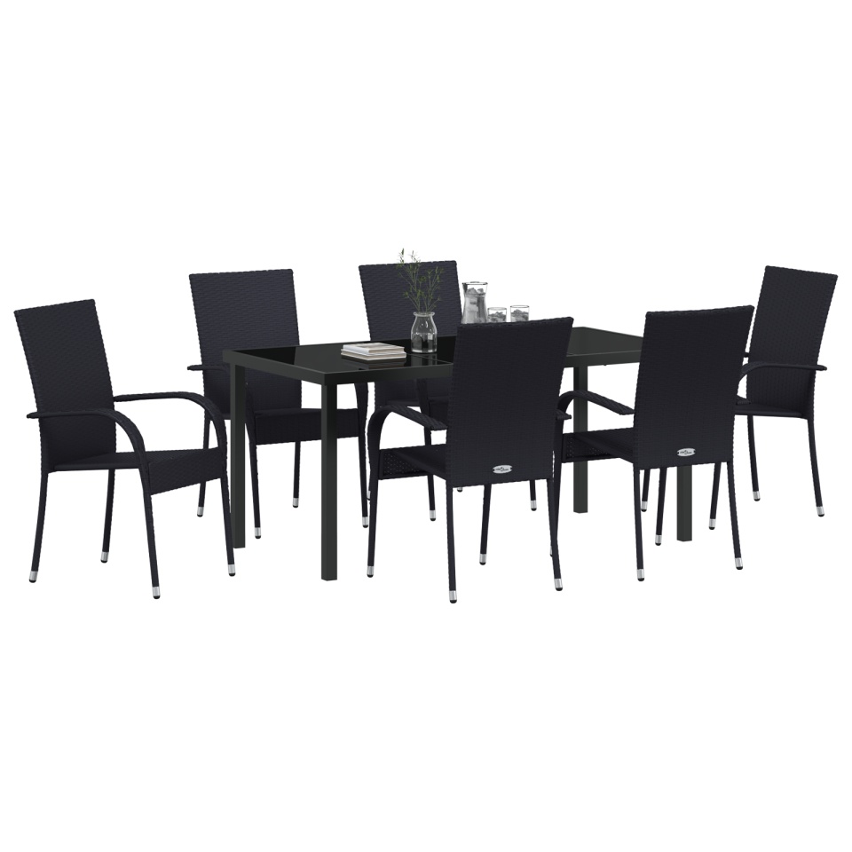Set de dining pentru grădină 7 piese Poliratan negru - 2 | YEO