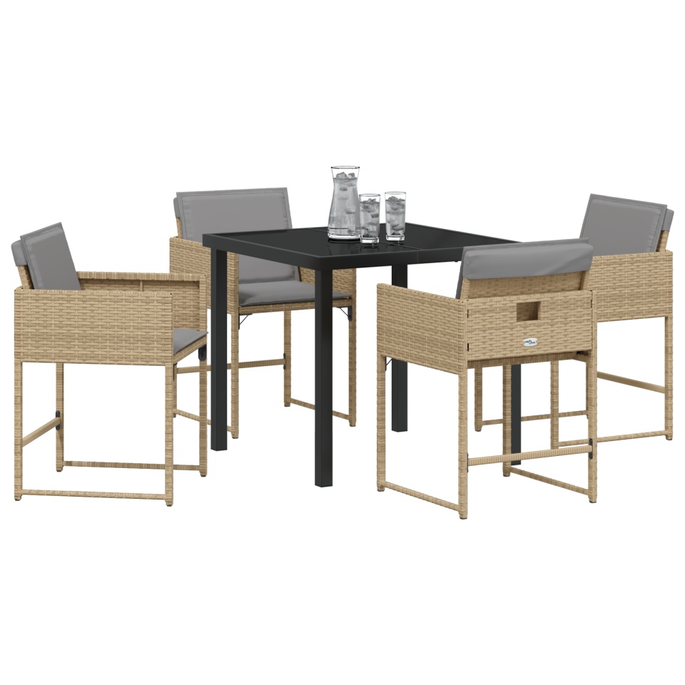 Set de dining pentru grădină cu 5 piese și perne bej din ratan poli - 2 | YEO