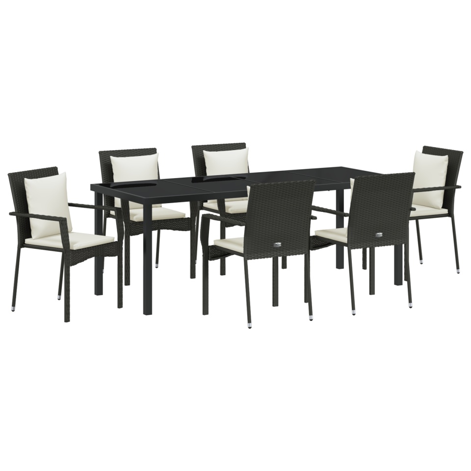 Set de dining pentru grădină cu 7 piese cu perne Negre Poliratan - 1 | YEO