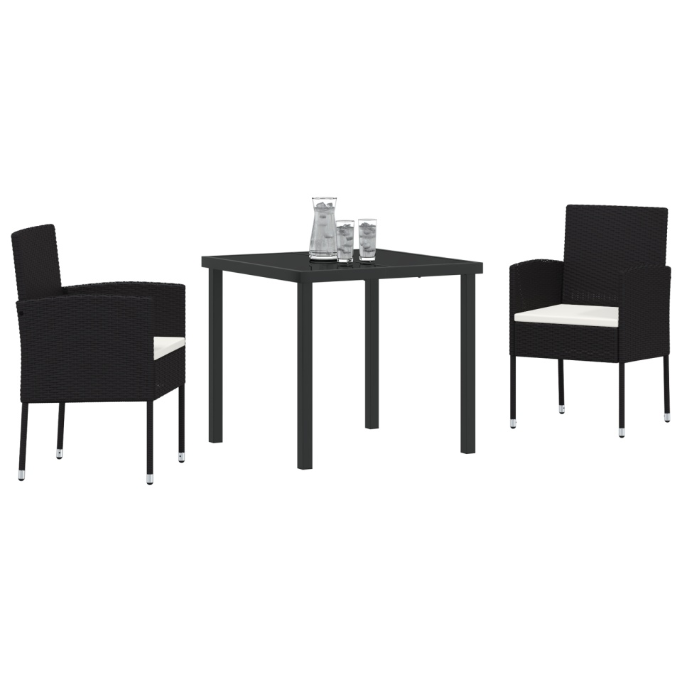 Set de dining pentru grădină cu perne - rattan polimeric negru - 2 | YEO
