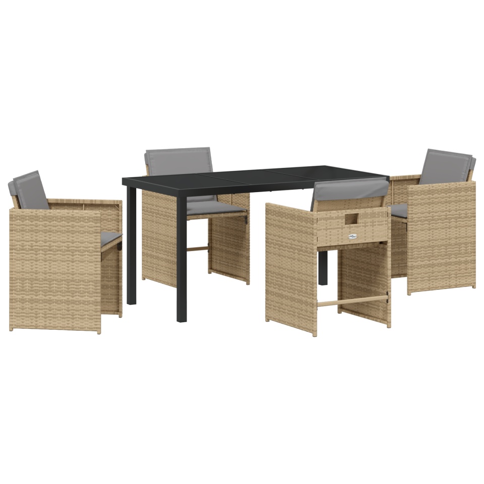 Set de dining pentru grădină de 5 piese cu perne Bej Ratan Poli - 1 | YEO