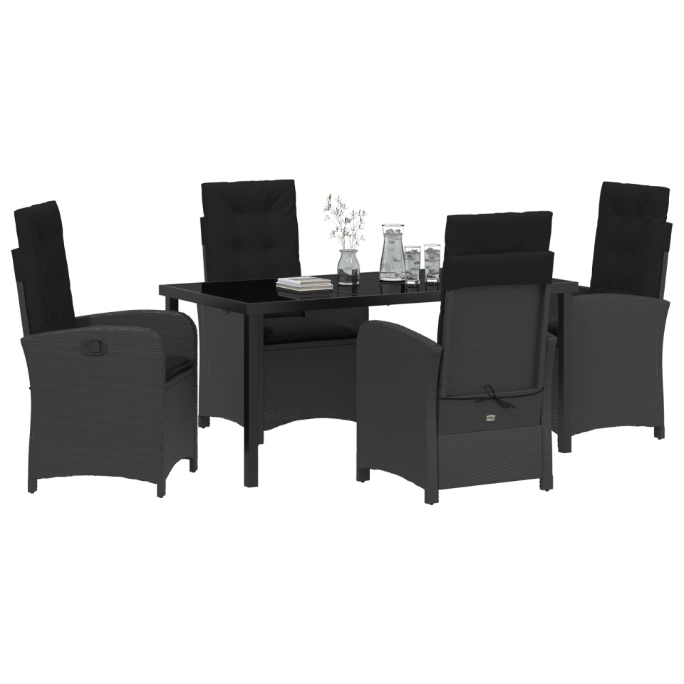 Set de Dining pentru Grădină de 5 Piese cu Perne Negru Rattan Polimeric - 2 | YEO