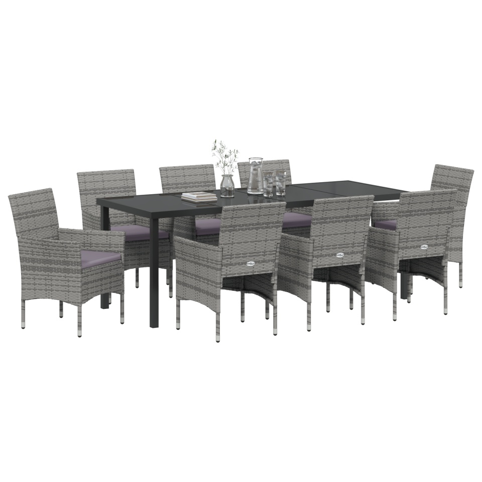 Set de Dining pentru Grădină de 9 Piese Gri Rattan Polimeric - 2 | YEO