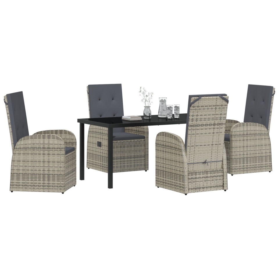 Set de dining pentru grădină din 5 piese cu perne gri din poliratan - 2 | YEO
