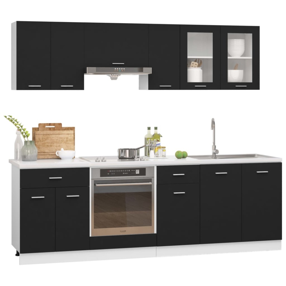 Set de dulapuri bucătărie, 8 piese, negru, lemn prelucrat - 1 | YEO