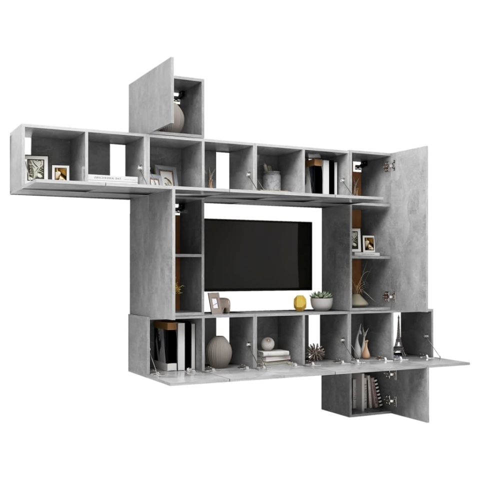 Set de dulapuri TV, 10 piese, gri beton, lemn prelucrat - 2 | YEO