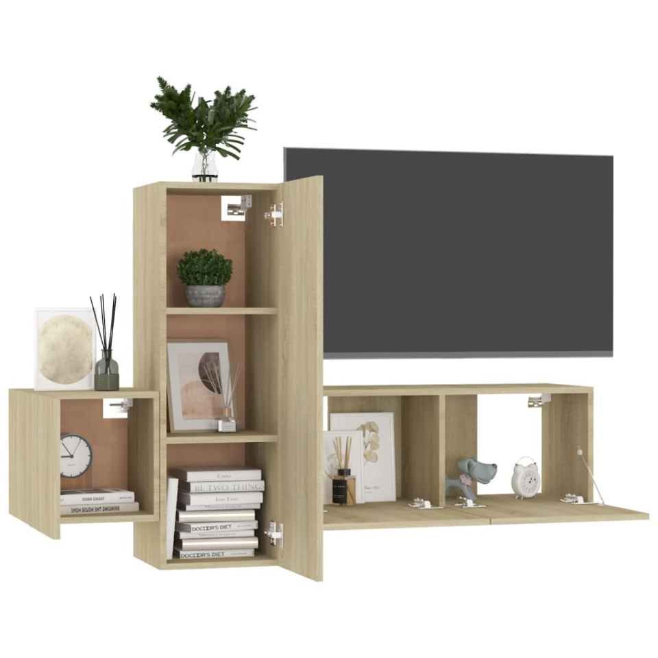 Set de dulapuri TV, 3 piese, stejar sonoma, lemn prelucrat - 2 | YEO