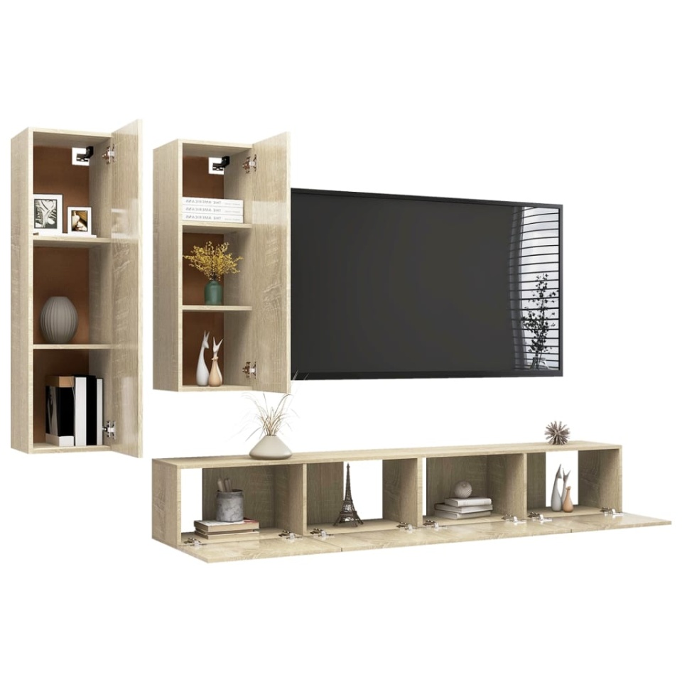 Set de dulapuri TV, 4 piese, stejar sonoma, lemn prelucrat - 2 | YEO