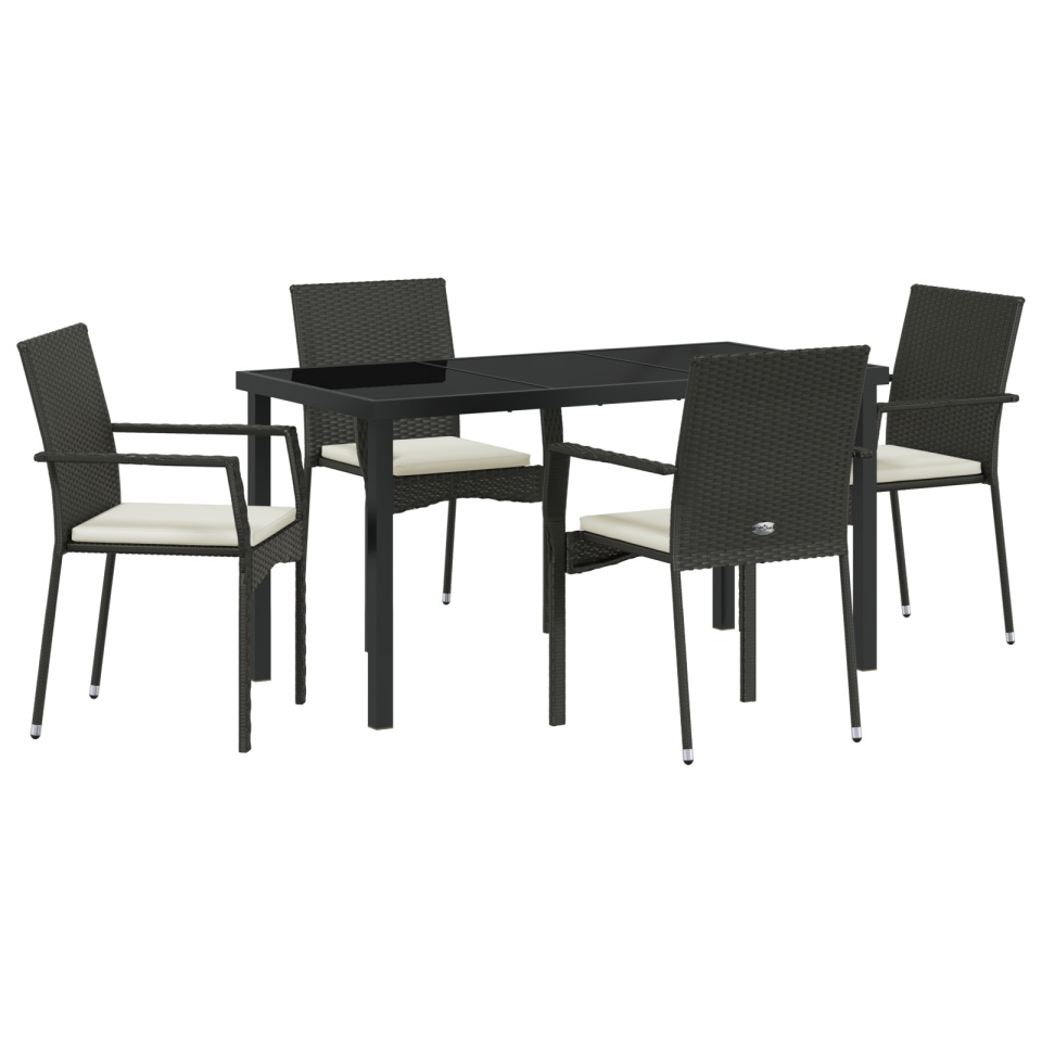 Set de masă de grădină cu perne 5 piese Negru Poliratan - 1 | YEO