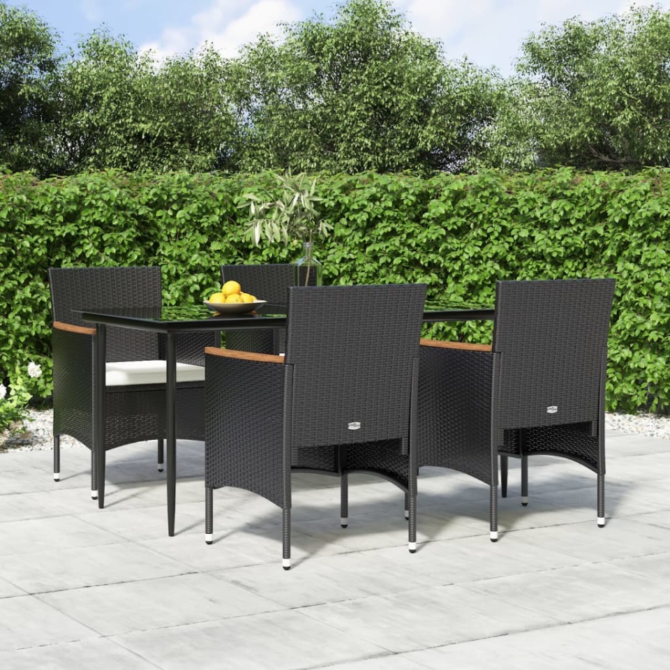 Set de masă pentru grădină, 5 piese, cu perne, negru