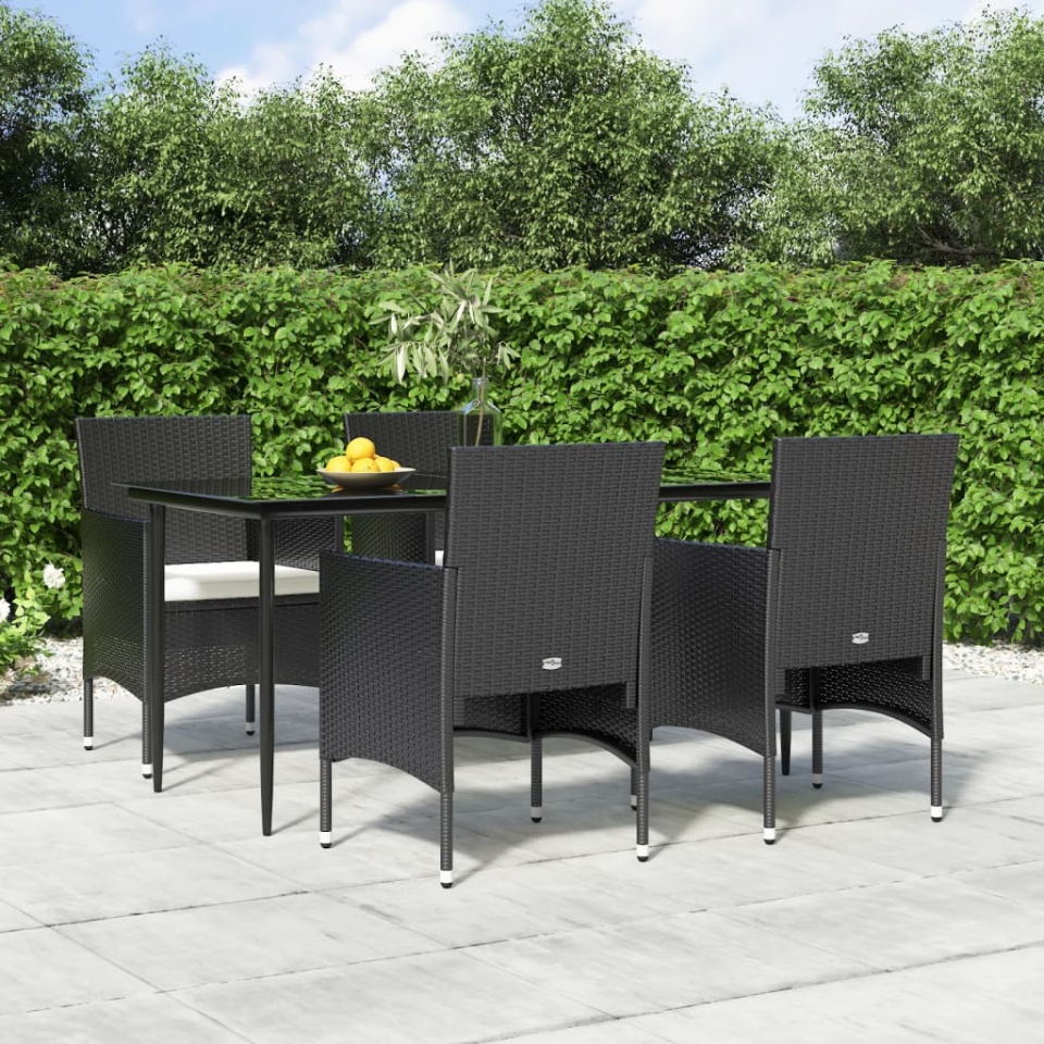 Set de masă pentru grădină, 5 piese, cu perne, negru