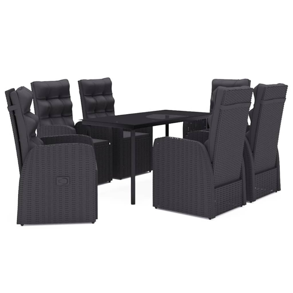 Set de masă pentru grădină, 7 piese, cu perne, negru - 1 | YEO