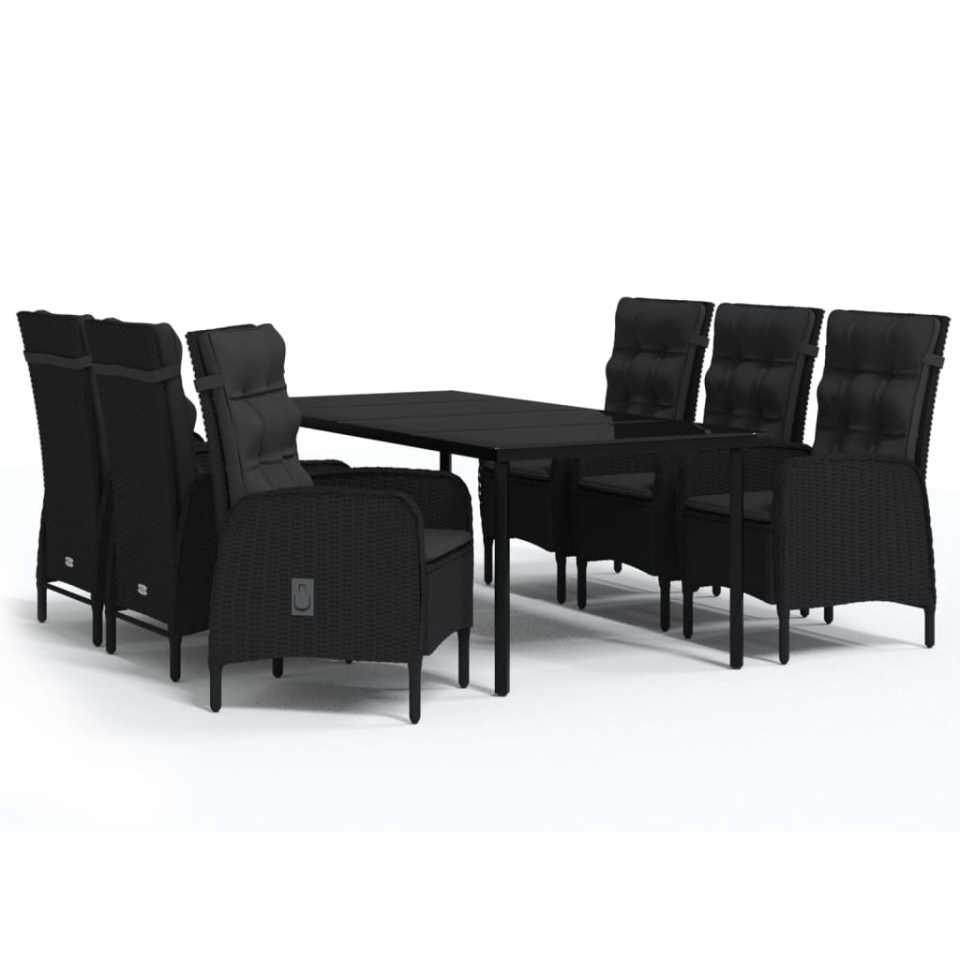 Set de masă pentru grădină, 7 piese, cu perne, negru - 1 | YEO