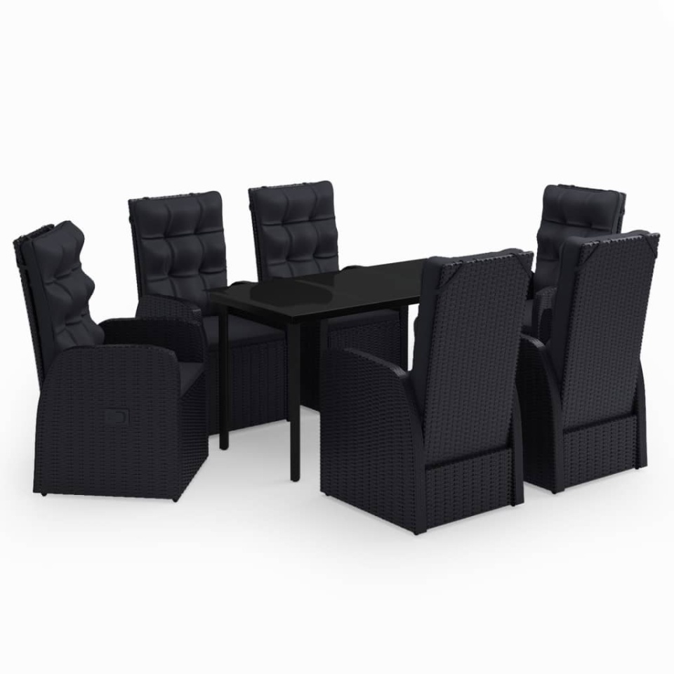 Set de masă pentru grădină, 7 piese, cu perne, negru - 1 | YEO