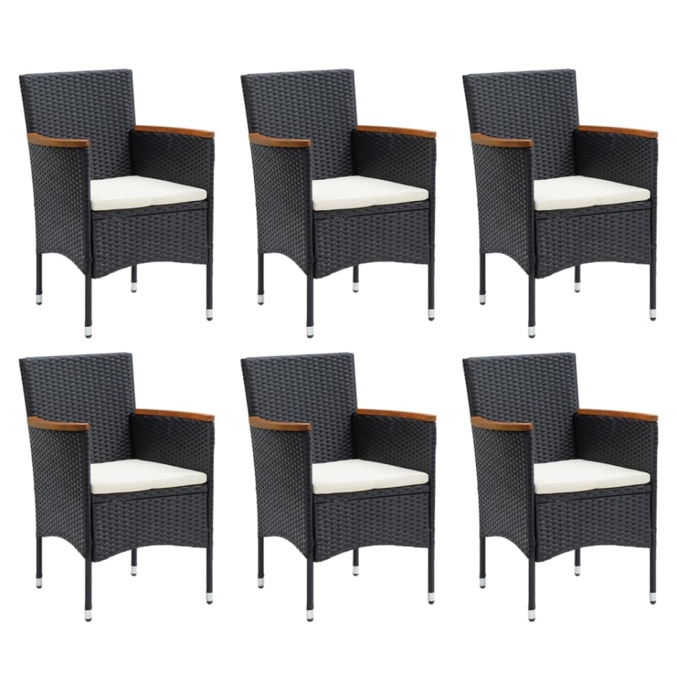 Set de masă pentru grădină cu perne, 7 piese, negru, poliratan - 2 | YEO