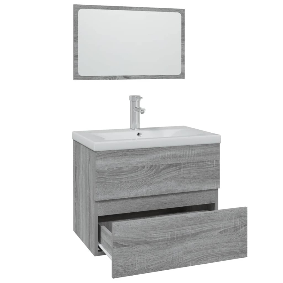 Set de mobilier de baie, gri sonoma, lemn prelucrat - 2 | YEO