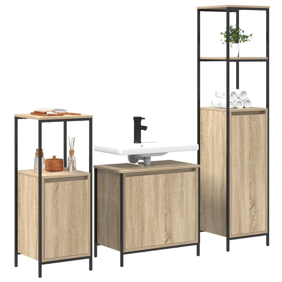 Set de mobilier pentru baie , 3 piese, Stejar Sonoma, lemn prelucrat - 2 | YEO