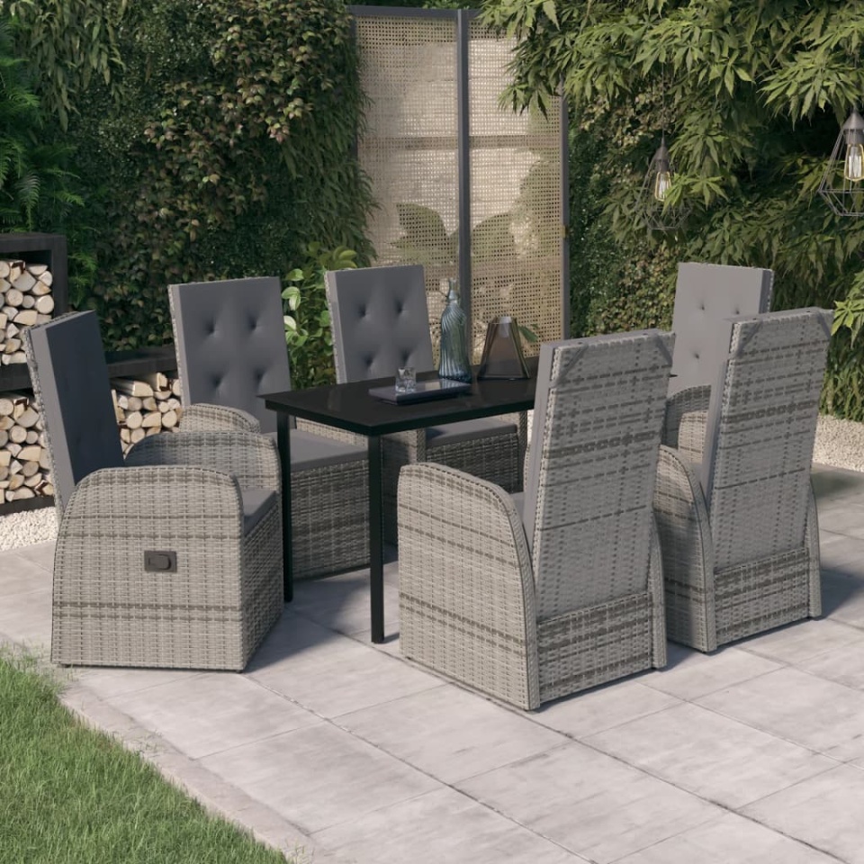 Set de mobilier pentru grădină, cu perne, 7 piese, gri