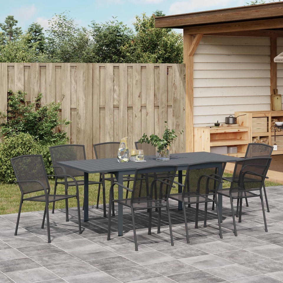 Set de Mobilier pentru Hol 9 Piese Oțel Antracit, Masă de Grădină Extensibilă Antracit (140-210)x90x73 cm Oțel - 3 | YEO