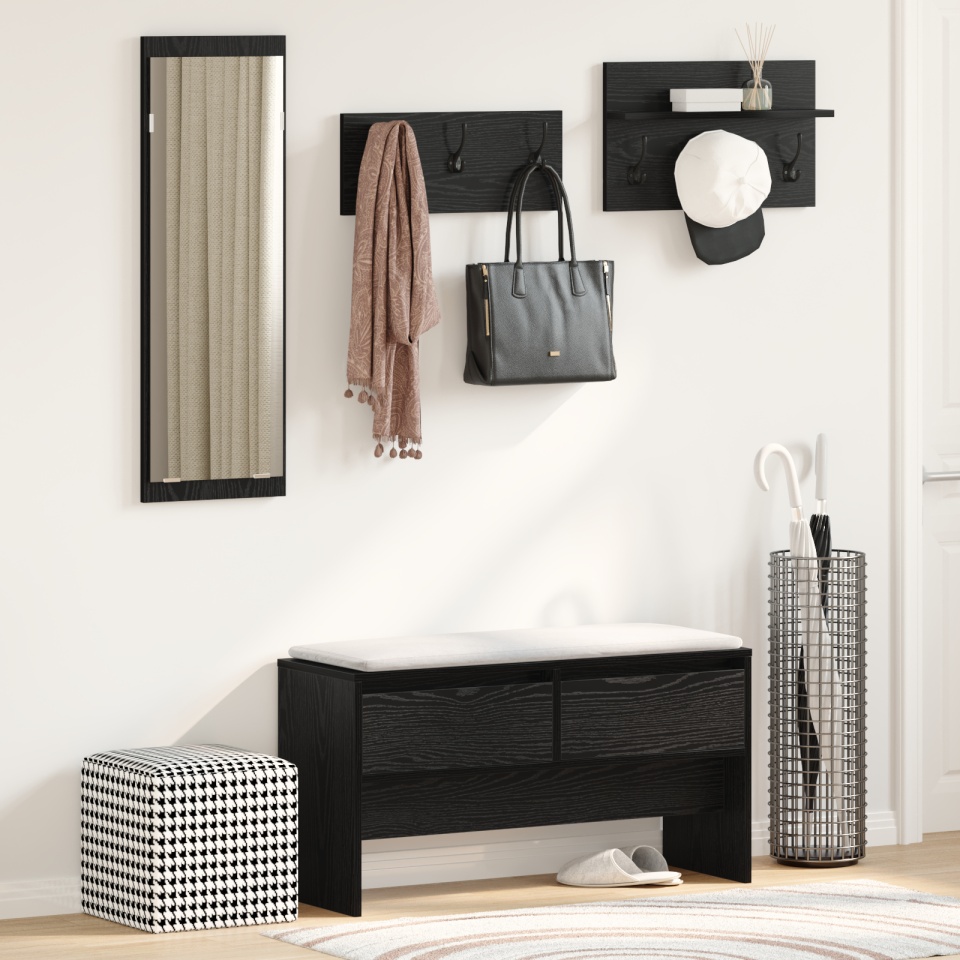 Set de mobilier pentru hol în 4 piese Lemn negru din lemn laminat