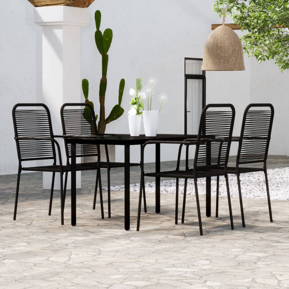 Set de servit masa pentru grădină, 5 piese, negru