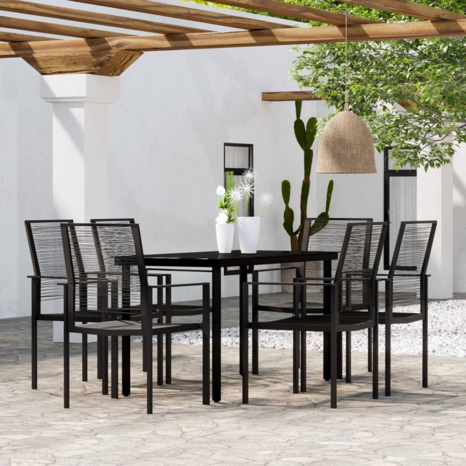 Set de servit masa pentru grădină, 7 piese, negru