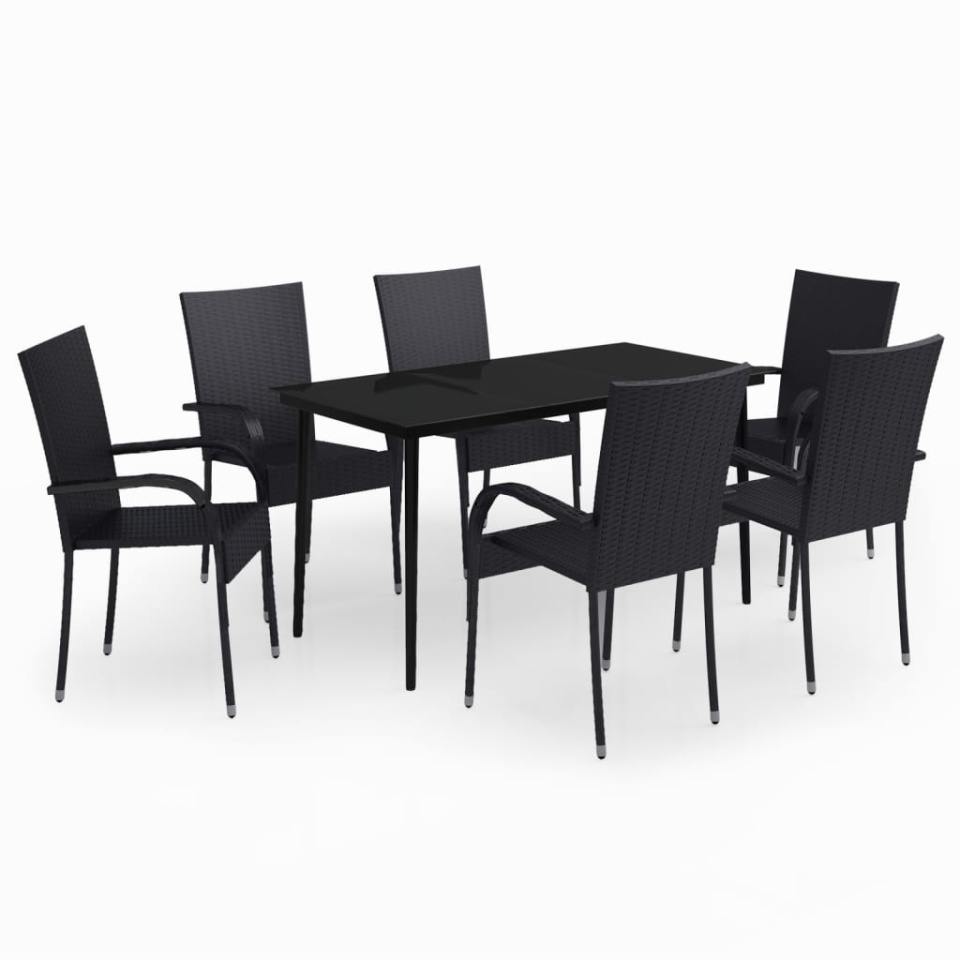 Set de servit masa pentru grădină, 7 piese, negru - 1 | YEO