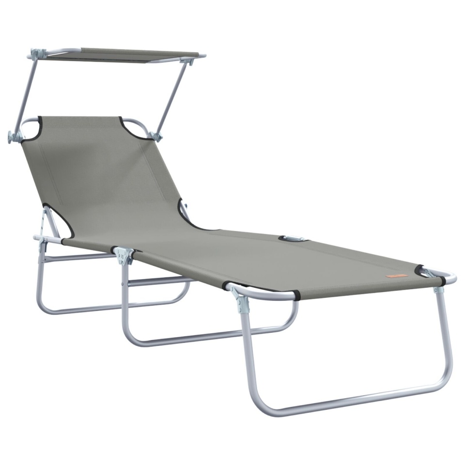 Set de șezlonguri pliabile 2 pcs cu copertină gri din țesătură Oxford 600D - 2 | YEO