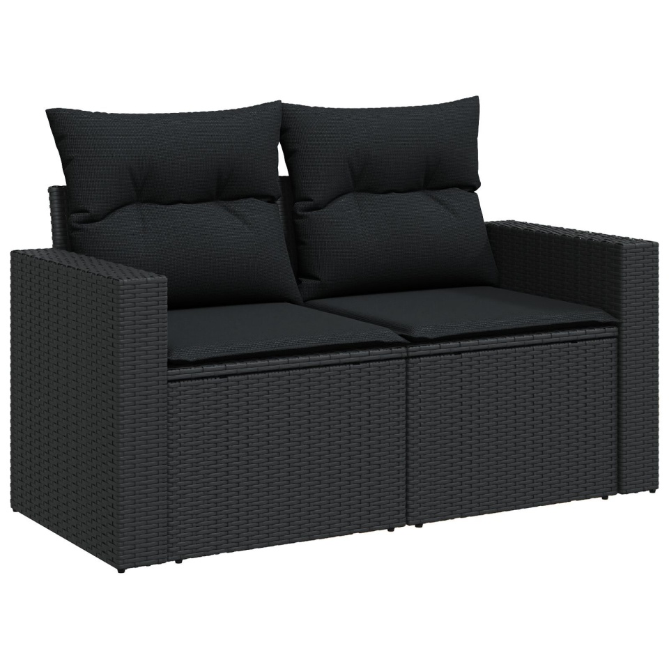 Set de Sofa de Grădină cu Perne Negru Poliratan Acacia, Set de Dining de Grădină cu Perne Negru Poliratan Acacia - 3 | YEO
