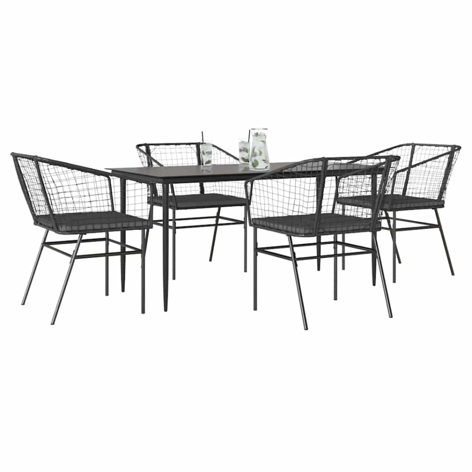 Set de sufragerie de grădină 5 piese neagră Sticlă Poly Rattan