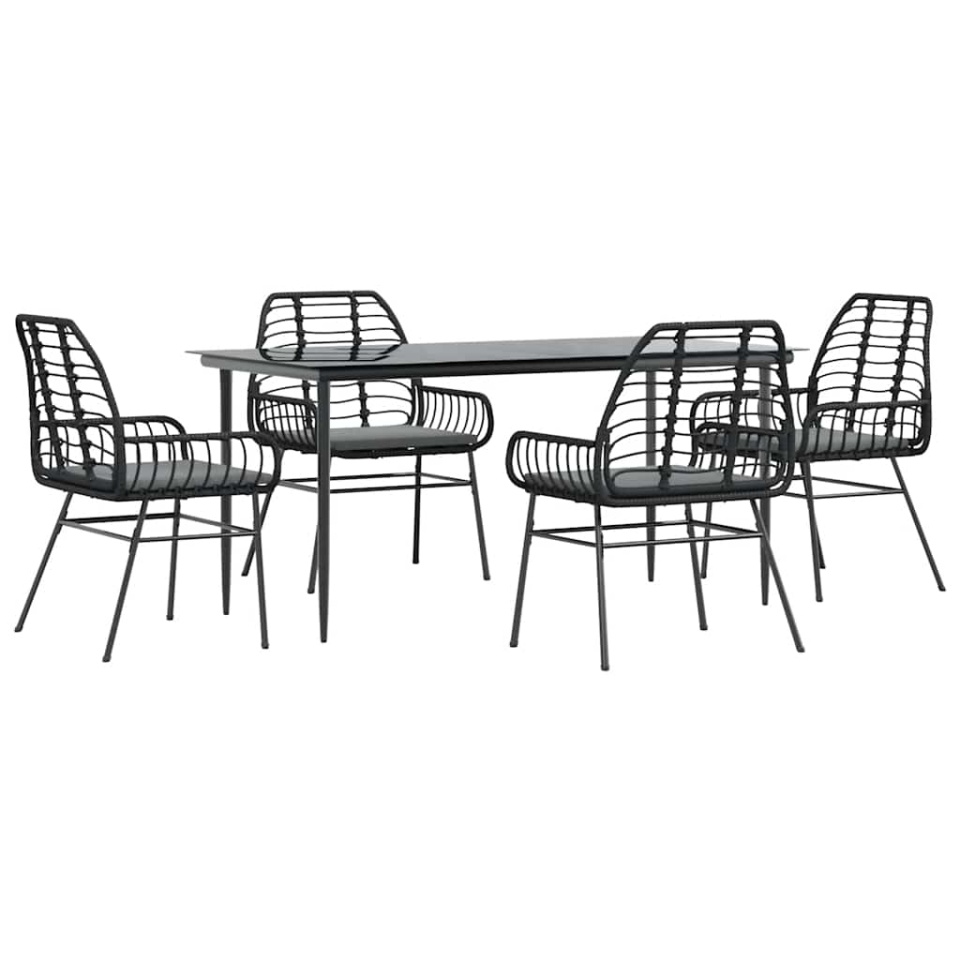 Set de sufragerie de grădină 5 piese neagră Sticlă Poly Rattan - 1 | YEO