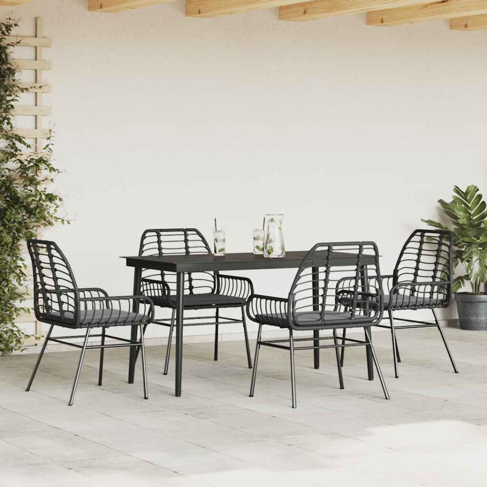 Set de sufragerie de grădină 5 piese neagră Sticlă Poly Rattan - 2 | YEO