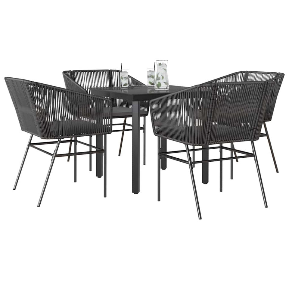 Set de sufragerie de grădină 5 piese neagră Sticlă Poly Rattan
