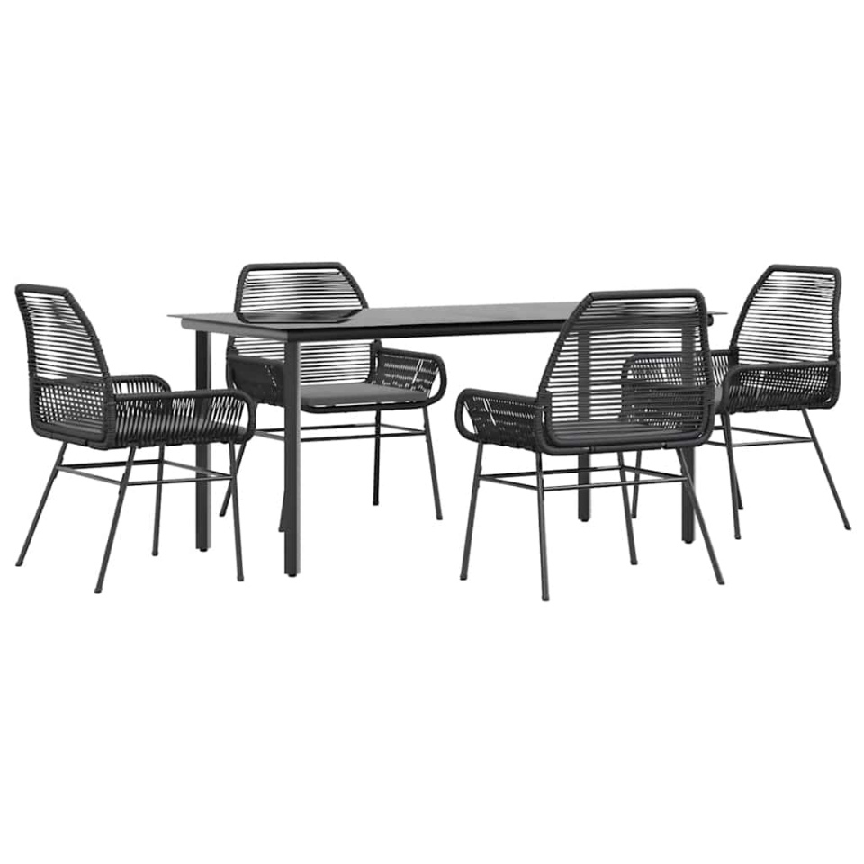 Set de sufragerie de grădină 5 piese neagră Sticlă Poly Rattan - 1 | YEO