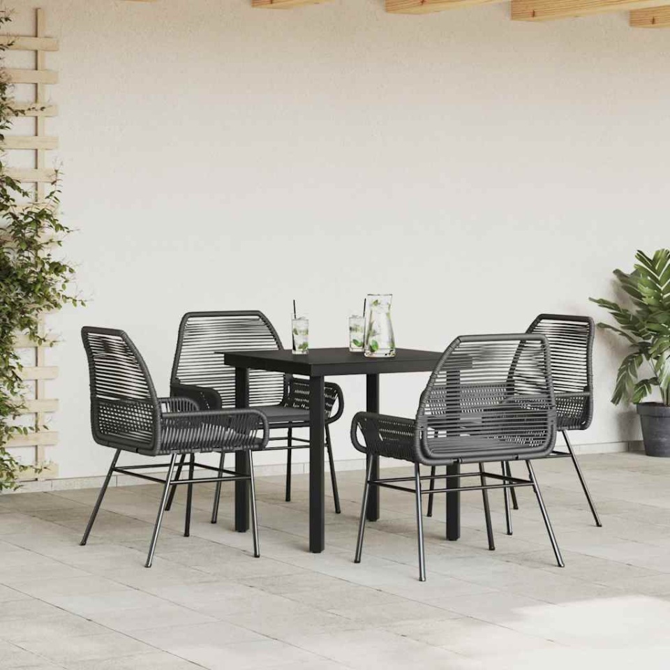 Set de sufragerie de grădină 5 piese neagră Sticlă Poly Rattan - 2 | YEO