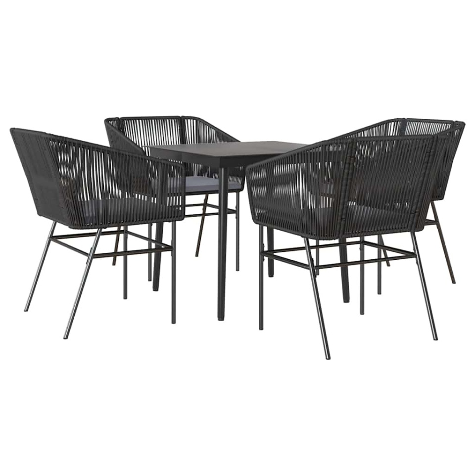 Set de sufragerie de grădină 5 piese neagră Sticlă Poly Rattan - 1 | YEO