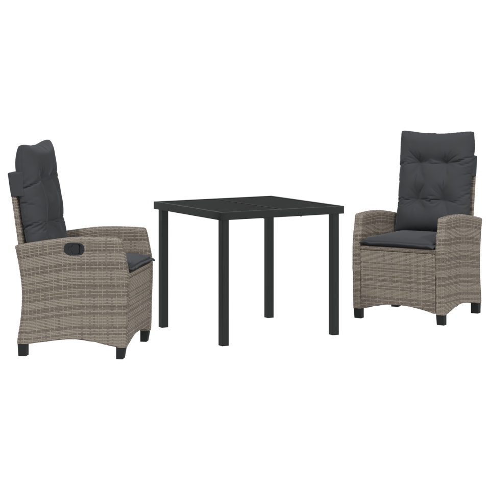 Set Dining Grădină 3 Piese cu Perne Gri Poly Ratan - 1 | YEO
