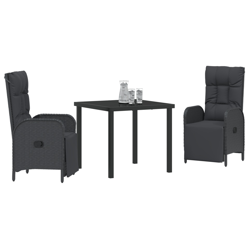 Set Dining Grădină cu Pernă Negru Rattan Poli - 2 | YEO